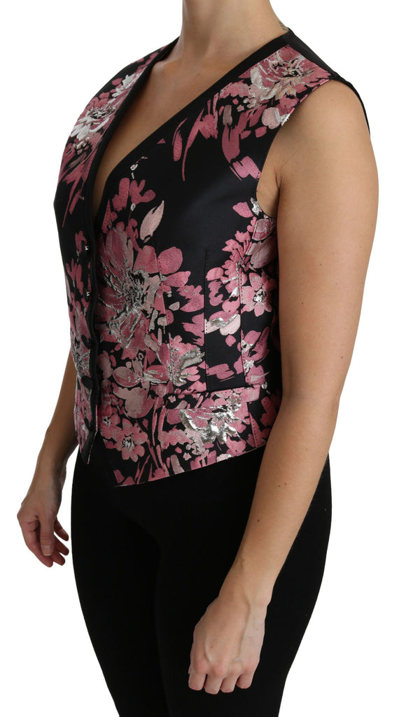 Dolce & Gabbana Black Pink Floral Waistcoat Vest Blouse Top - Luxe & Glitz