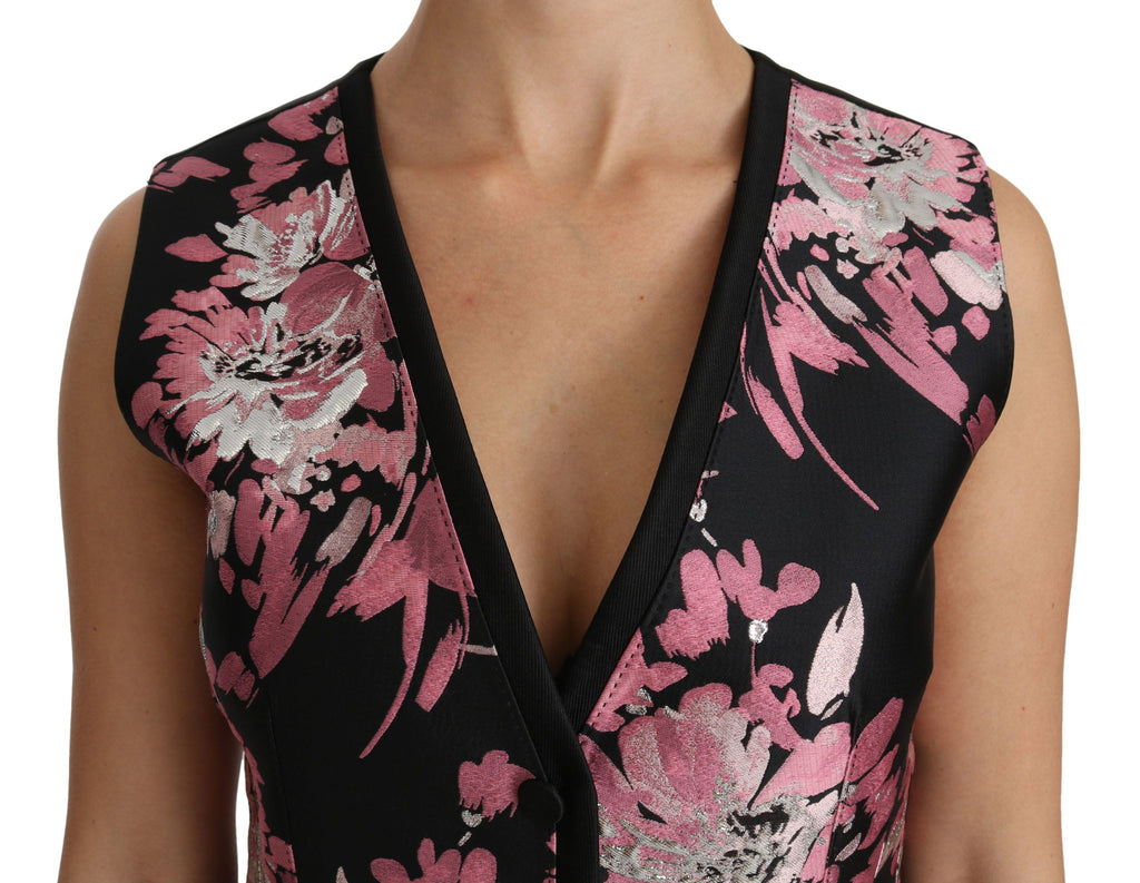 Dolce & Gabbana Black Pink Floral Waistcoat Vest Blouse Top - Luxe & Glitz