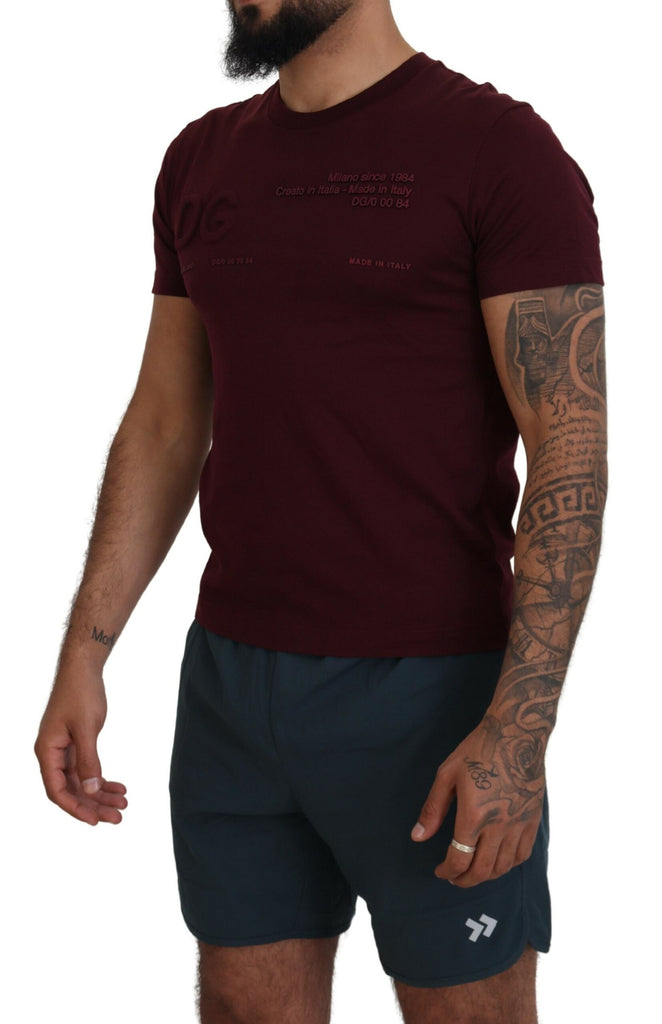 Dolce & Gabbana Maroon Printed Short Sleeves Men T-shirt Dolce & Gabbana