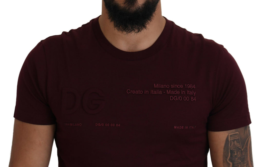 Dolce & Gabbana Maroon Printed Short Sleeves Men T-shirt Dolce & Gabbana