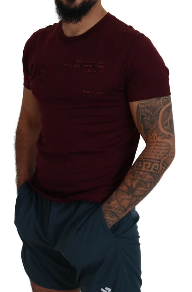 Dolce & Gabbana Maroon Printed Short Sleeves Men T-shirt Dolce & Gabbana