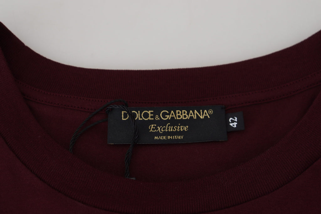 Dolce & Gabbana Maroon Printed Short Sleeves Men T-shirt Dolce & Gabbana