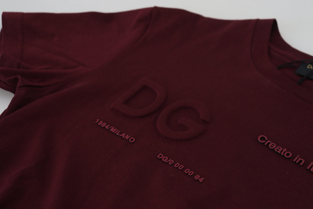 Dolce & Gabbana Maroon Printed Short Sleeves Men T-shirt Dolce & Gabbana