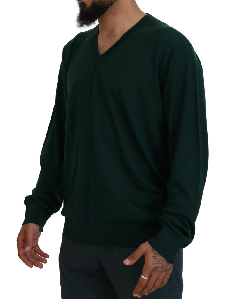 Dolce & Gabbana Green Cashmere V-neck Pullover Sweater Dolce & Gabbana