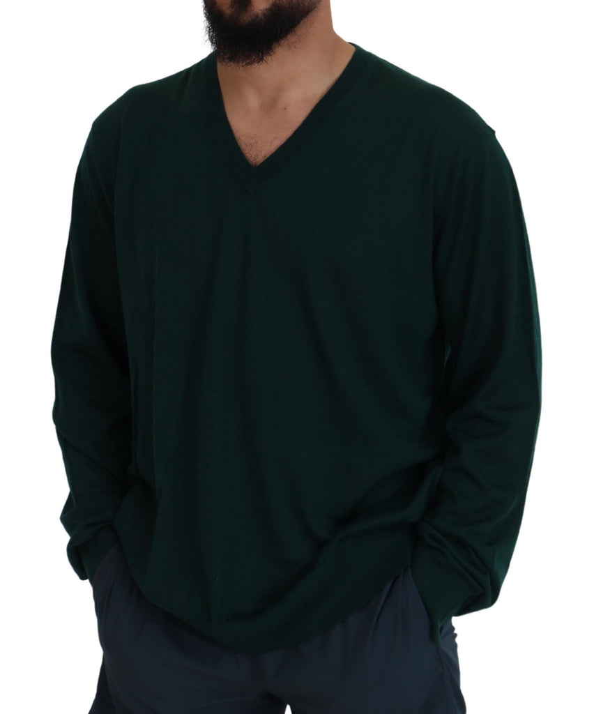 Dolce & Gabbana Green Cashmere V-neck Pullover Sweater Dolce & Gabbana