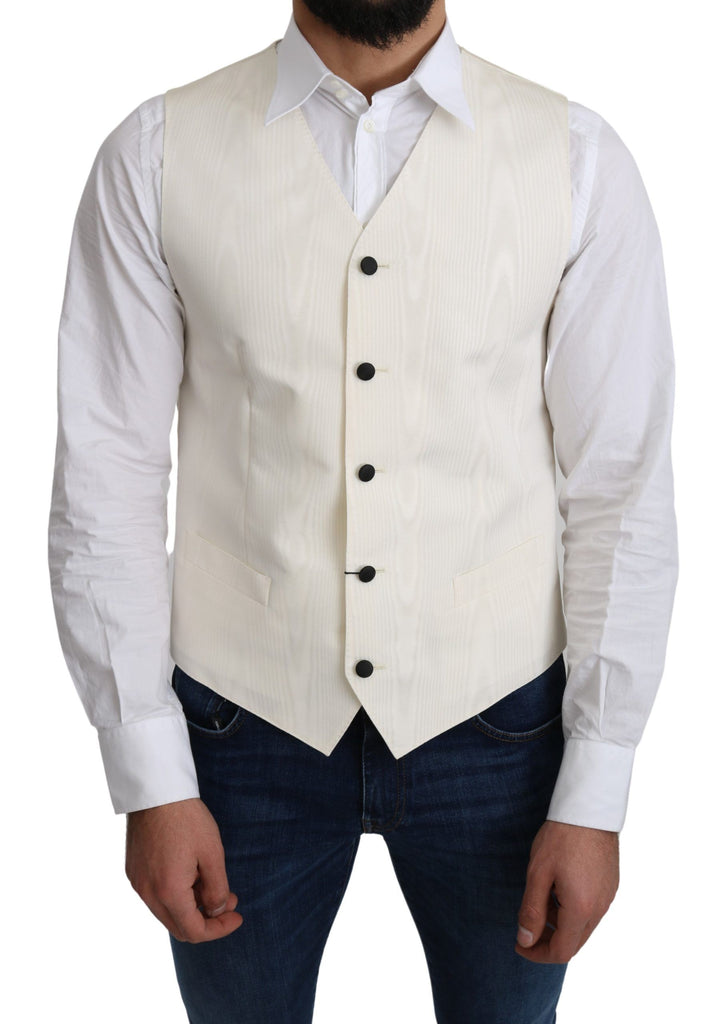 Dolce & Gabbana Off-White 100% Silk Formal Coat Vest - Luxe & Glitz