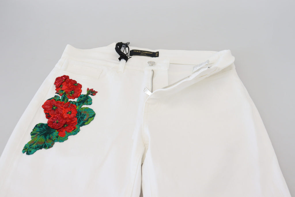 Dolce & Gabbana White Floral Embroidery Skinny Denim Jeans Dolce & Gabbana