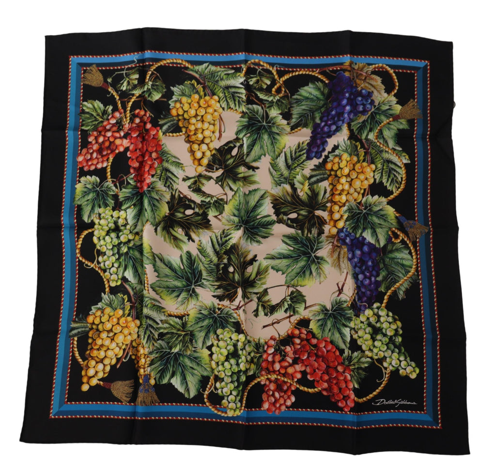 Dolce & Gabbana Black Vineyard Print Square Handkerchief Silk Scarf - Luxe & Glitz