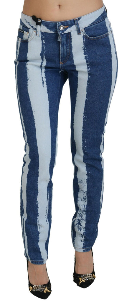 Dolce & Gabbana Cobalt Blue Stripes Skinny Denim Cotton Jeans Dolce & Gabbana