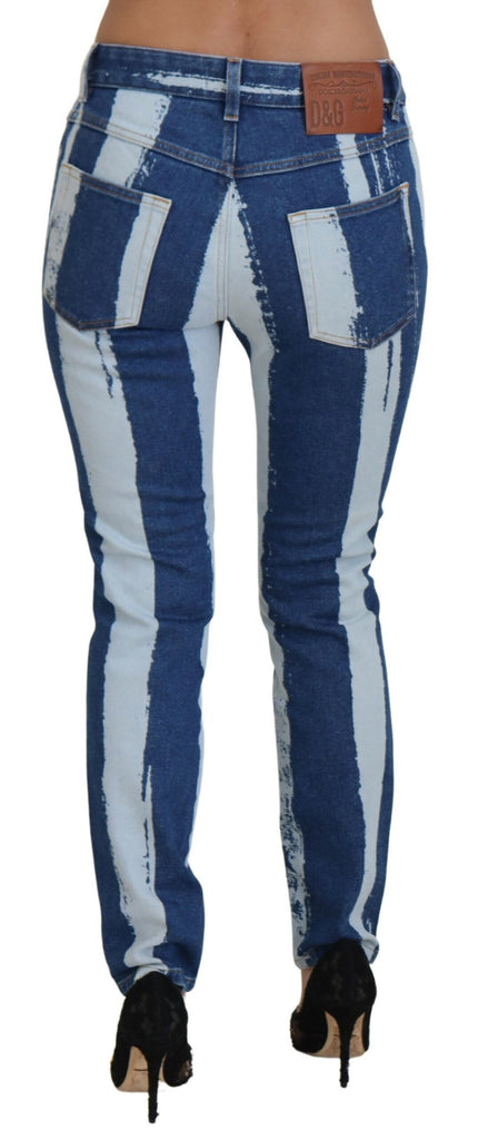 Dolce & Gabbana Cobalt Blue Stripes Skinny Denim Cotton Jeans Dolce & Gabbana