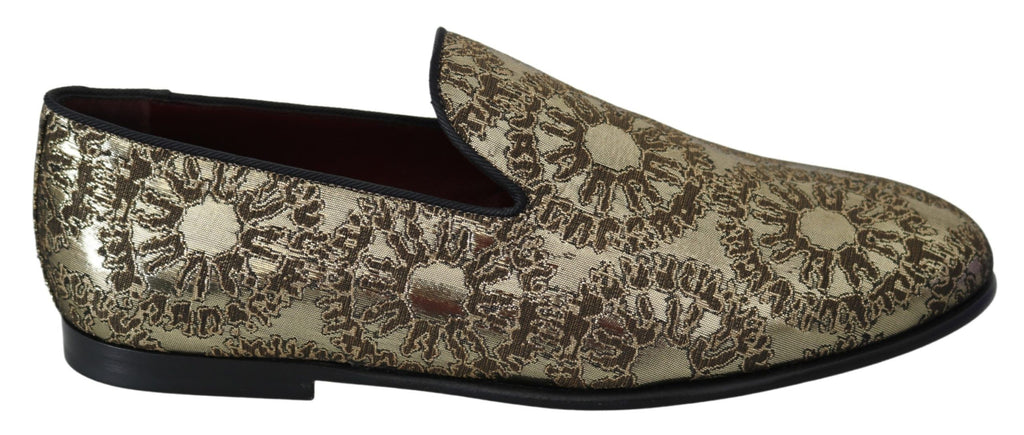 Dolce & Gabbana Gold Jacquard Flats Mens Loafers Shoes Dolce & Gabbana