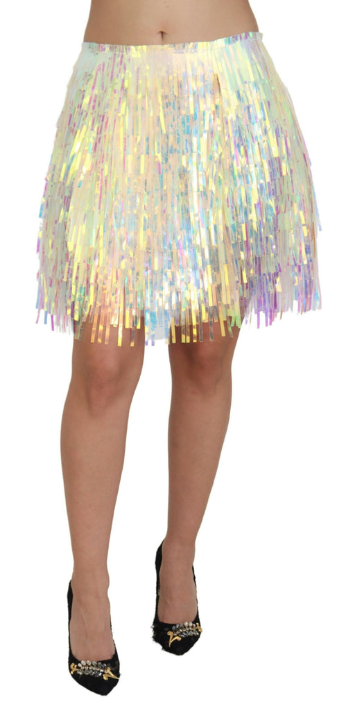Dolce & Gabbana Multicolor Iridescent Fringed Tulle Skirt Dolce & Gabbana