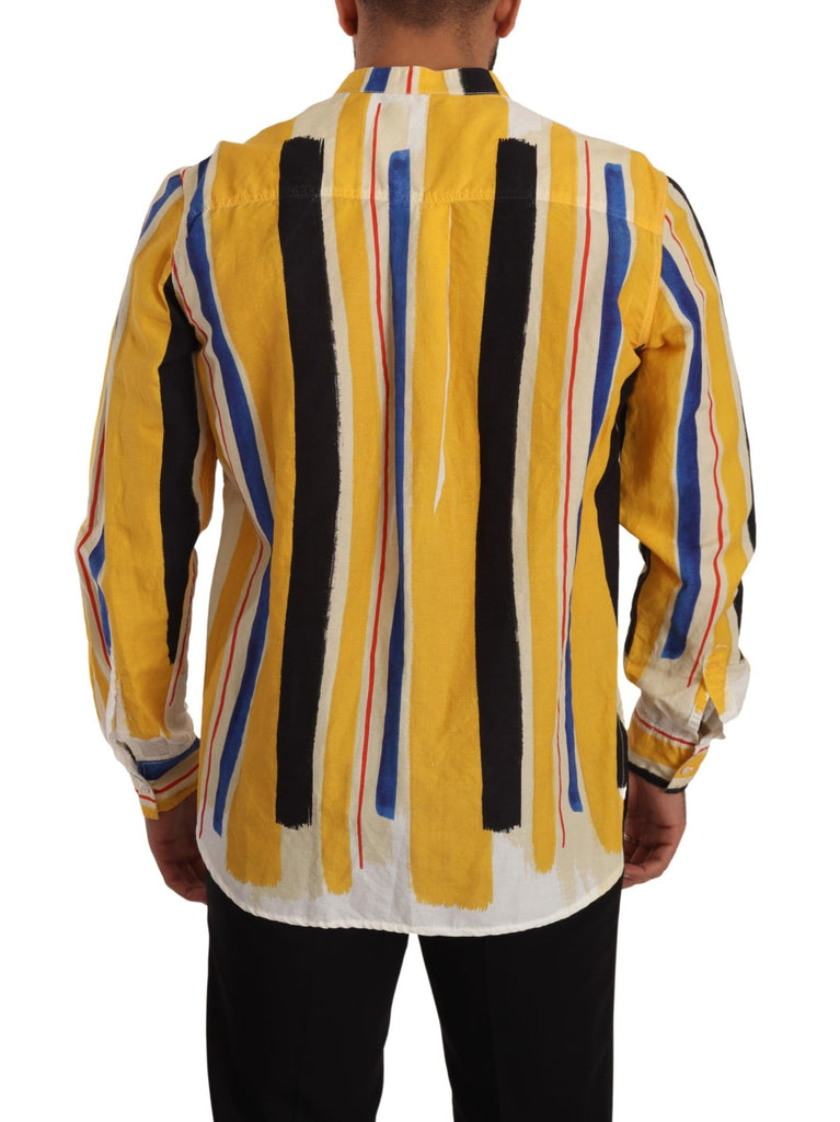 Dolce & Gabbana Yellow Striped Henley Linen Cotton Shirt Dolce & Gabbana