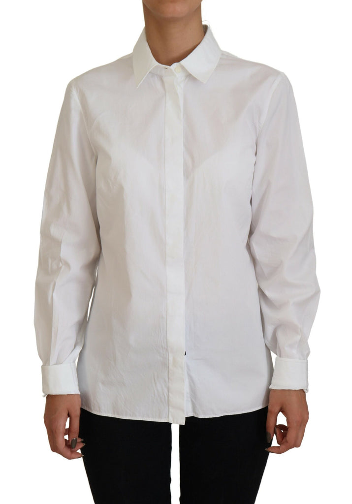 Dolce & Gabbana White Cotton Collared Long Sleeves Formal Top Dolce & Gabbana