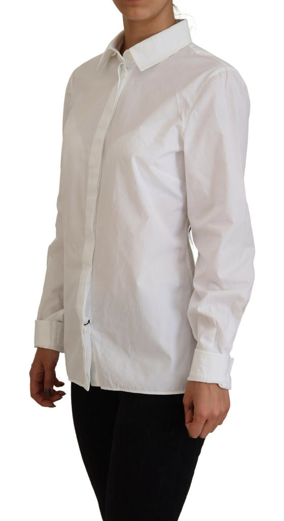 Dolce & Gabbana White Cotton Collared Long Sleeves Formal Top Dolce & Gabbana