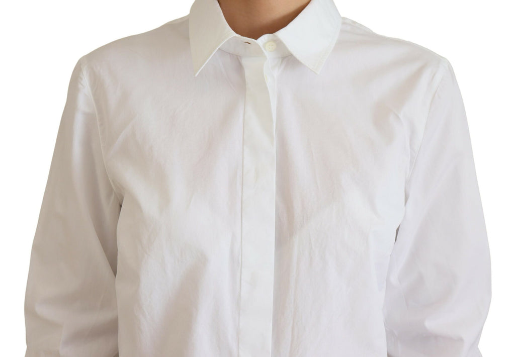 Dolce & Gabbana White Cotton Collared Long Sleeves Formal Top Dolce & Gabbana