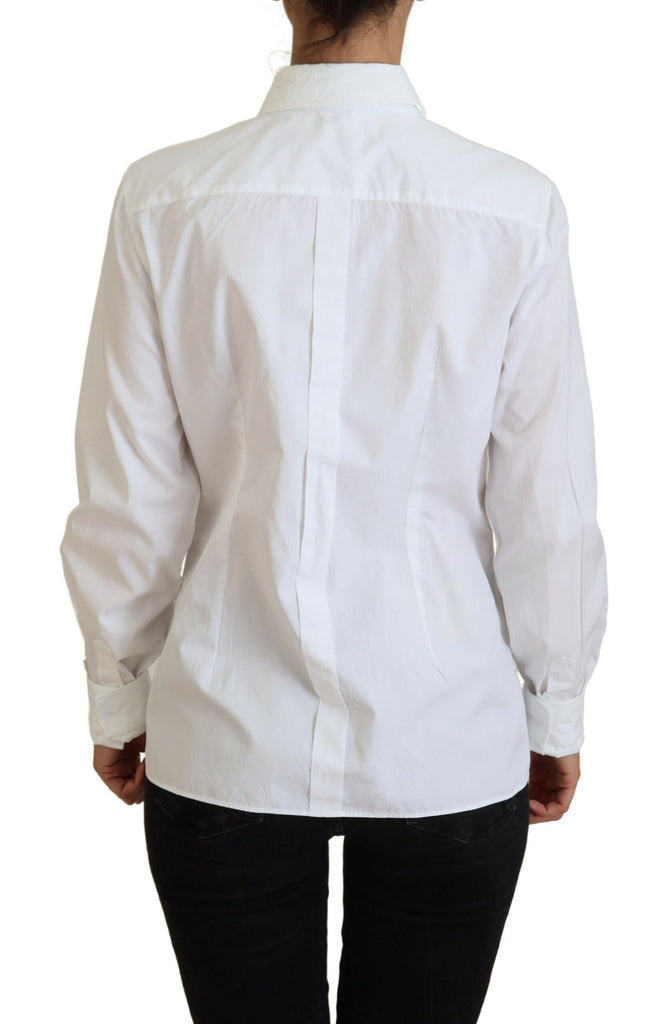 Dolce & Gabbana White Cotton Collared Long Sleeves Formal Top Dolce & Gabbana