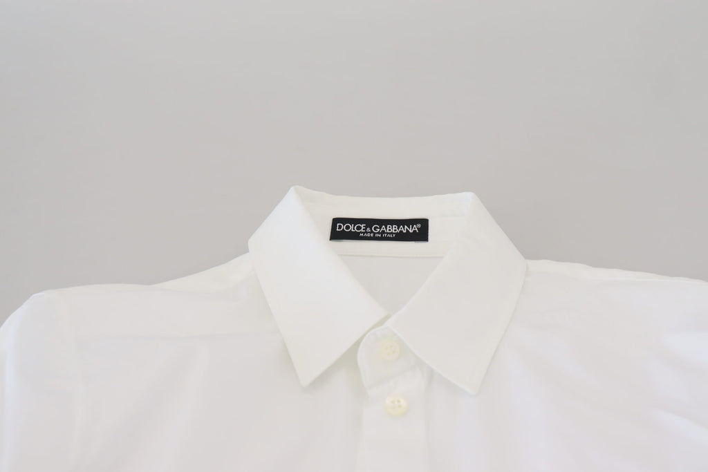 Dolce & Gabbana White Cotton Collared Long Sleeves Formal Top Dolce & Gabbana