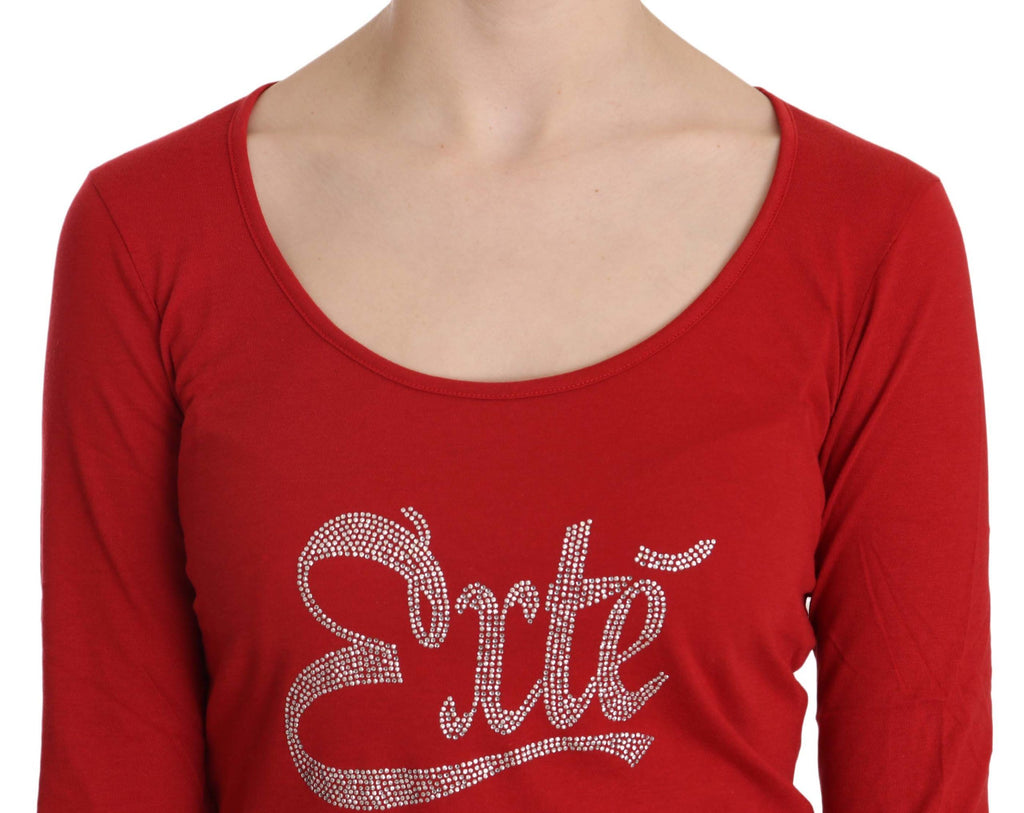 Exte Red Crystal Embellished Long Sleeve Blouse - Luxe & Glitz