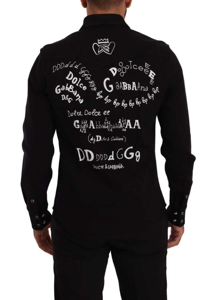 Dolce & Gabbana Black Slim Cotton Denim Stretch Shirt Dolce & Gabbana