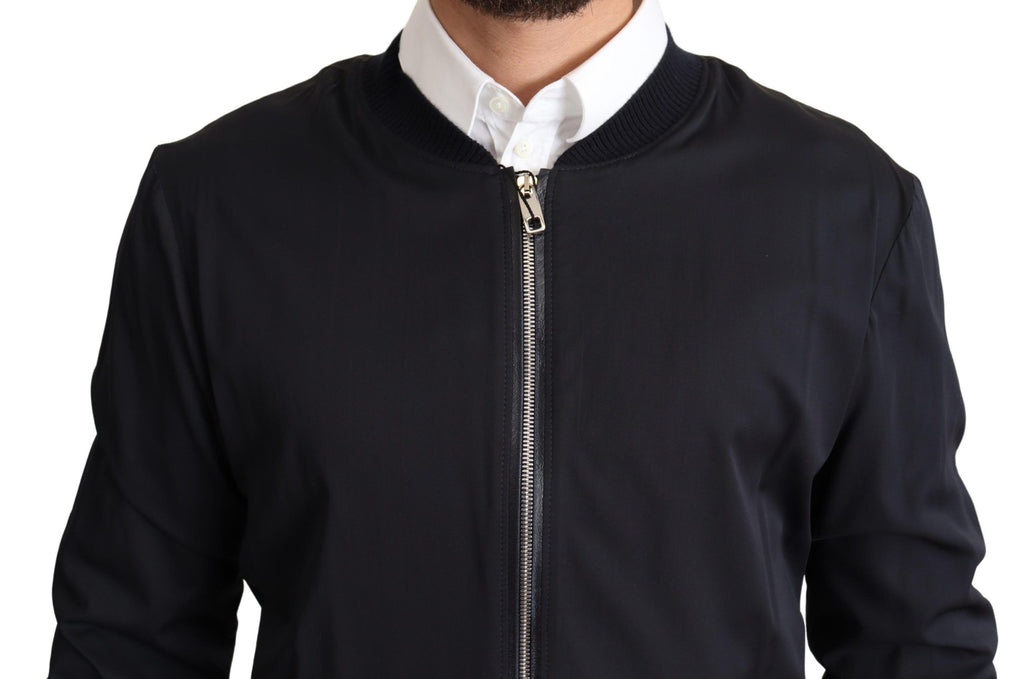 Dolce & Gabbana Blue Silk Coat Short Bomber Men Jacket - Luxe & Glitz