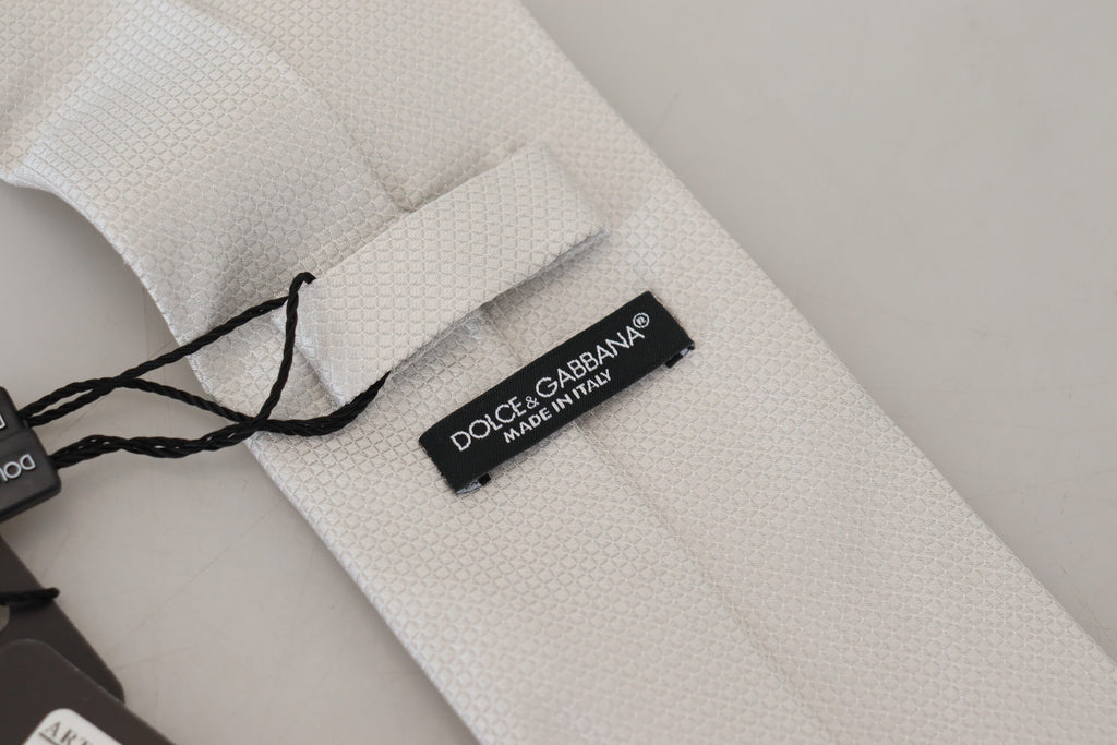 Dolce & Gabbana Off White Silk Patterned Narrow Mens Necktie Tie - Luxe & Glitz