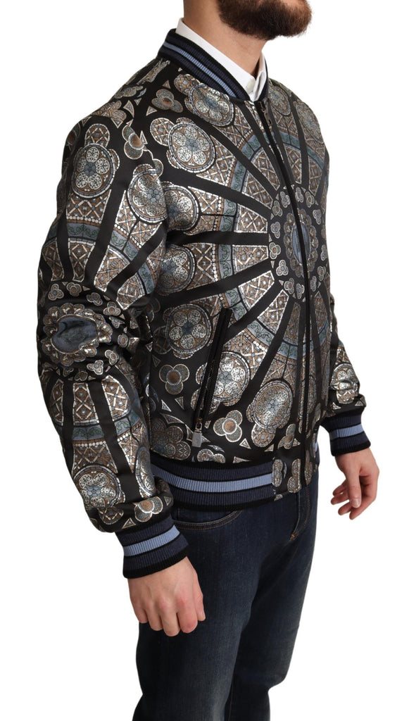 Dolce & Gabbana Blue Jacquard Motive Bomber Coat Mens Jacket - Luxe & Glitz