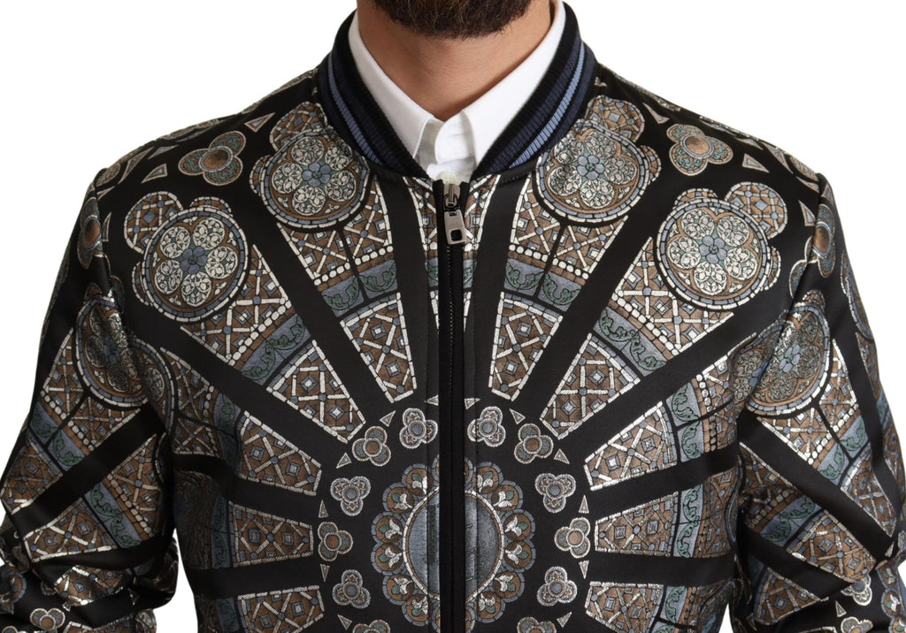 Dolce & Gabbana Blue Jacquard Motive Bomber Coat Mens Jacket - Luxe & Glitz