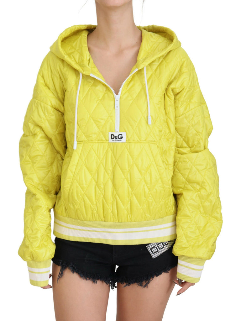 Dolce & Gabbana Yellow Nylon Quilted Hooded Pullover Jacket Dolce & Gabbana