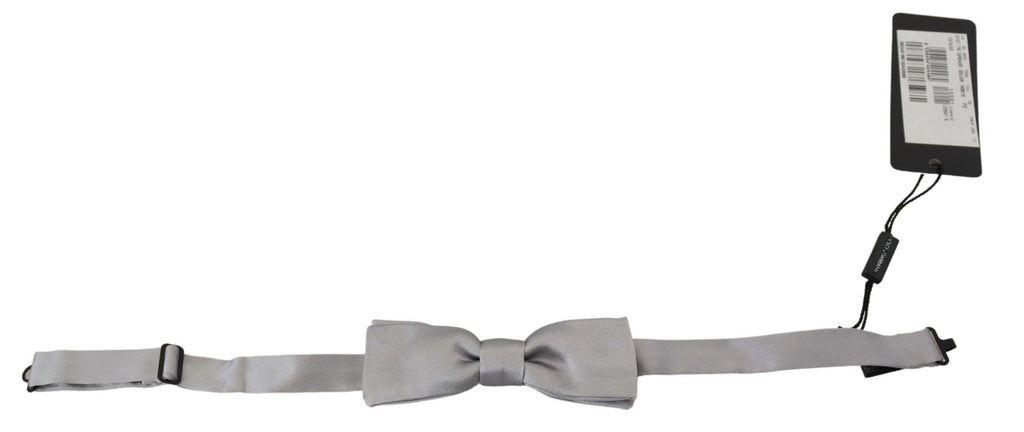 Dolce & Gabbana Gray Silk Adjustable Men Neck Papillon Bow Tie - Luxe & Glitz