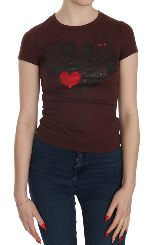 Exte Brown Hearts Short Sleeve Casual T-shirt Top - Luxe & Glitz