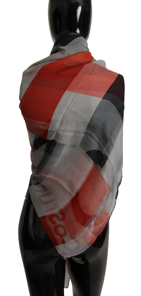 Costume National Gray Red Shawl Foulard Wrap  Scarf - Luxe & Glitz