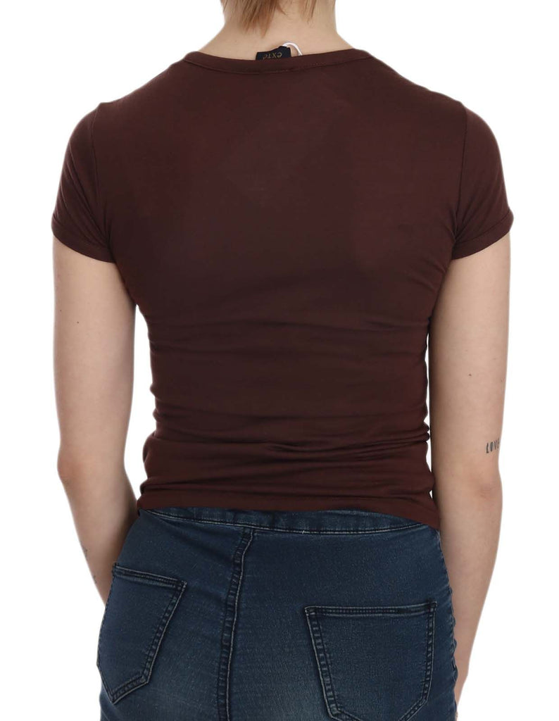 Exte Brown Hearts Short Sleeve Casual T-shirt Top - Luxe & Glitz