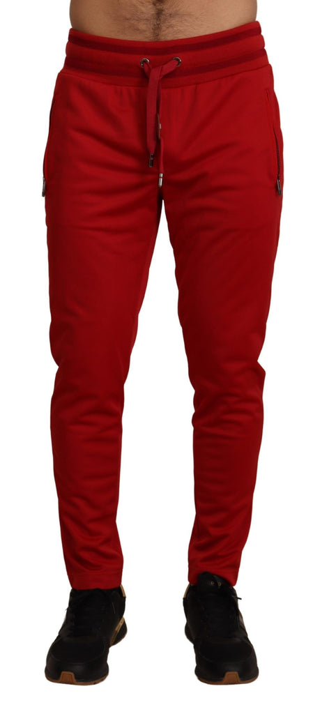 Dolce & Gabbana Red Polyester Logo Plaque Sweatpants - Luxe & Glitz