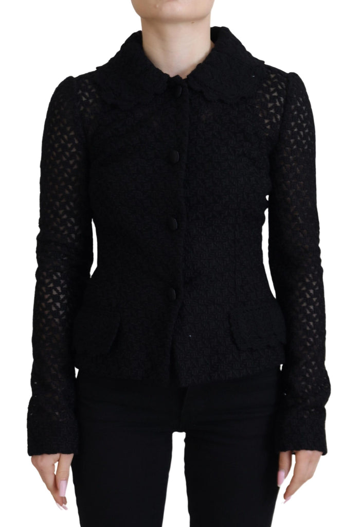 Dolce & Gabbana Black Wool Knitted Button Down Collar Jacket Dolce & Gabbana