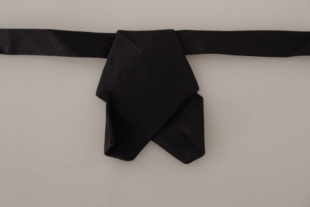 Dolce & Gabbana Black 100% Silk Adjustable Neck Papillon Bow Tie - Luxe & Glitz