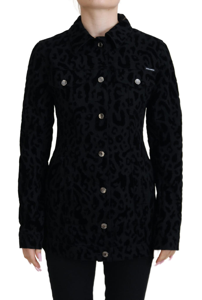 Dolce & Gabbana Black Leopard Long Sleeve Denim Cotton Jacket Dolce & Gabbana