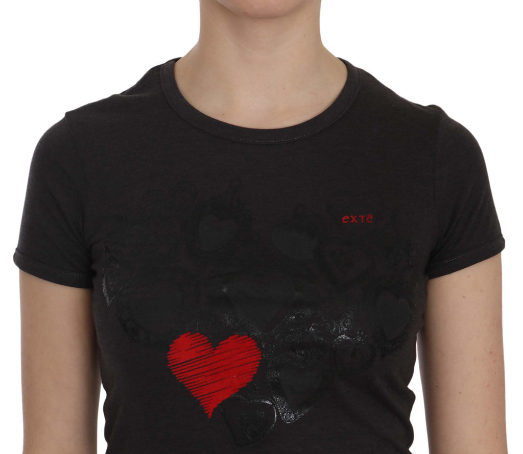 Exte Black Hearts Print Short Sleeve Casual Shirt Top - Luxe & Glitz