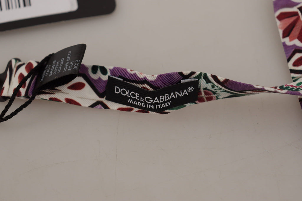 Dolce & Gabbana Multicolor Pattern 100% Silk Neck Papillon Bow Tie - Luxe & Glitz