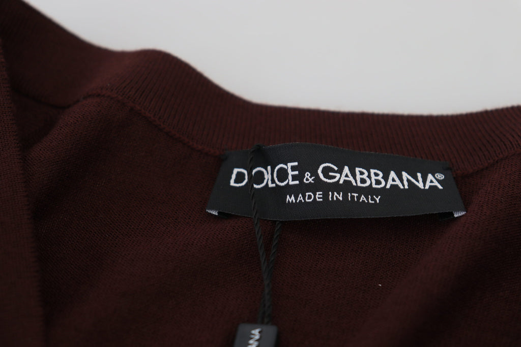 Dolce & Gabbana Maroon Wool Knit Deep V-neck Cardigan Sweater Dolce & Gabbana