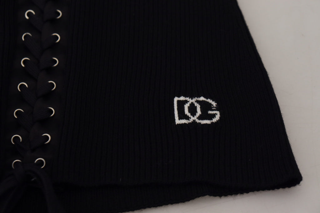 Dolce & Gabbana Black Wool Knitted Tie Up Slim Fit Sweater Dolce & Gabbana