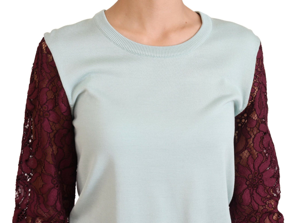 Dolce & Gabbana Multicolor Lace Round Neck Pullover Sweater Dolce & Gabbana