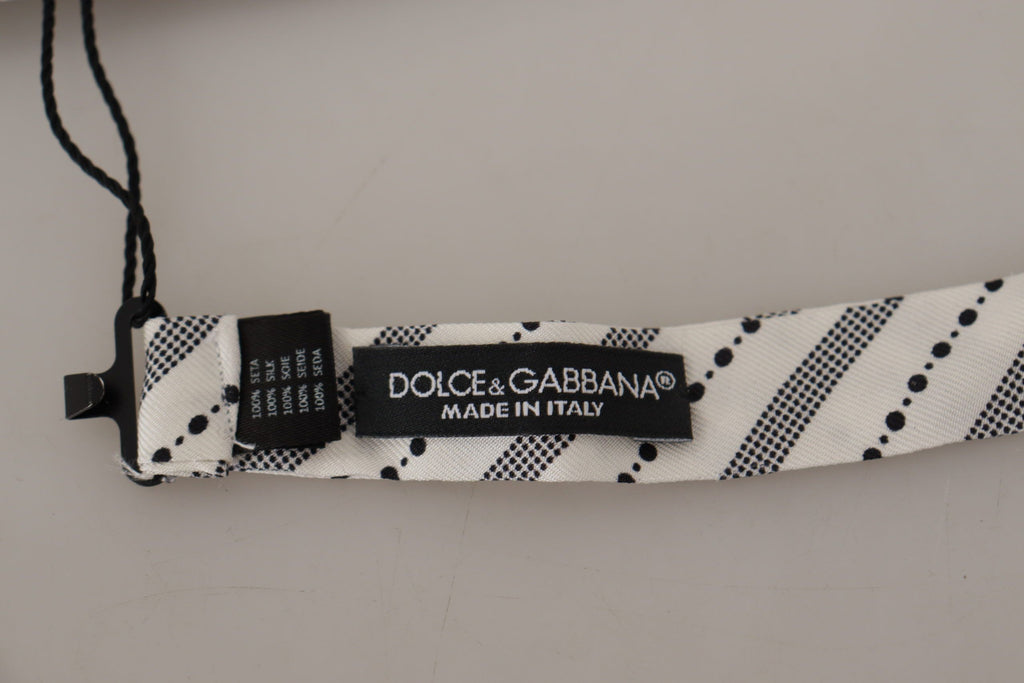 Dolce & Gabbana White Black Polka Dot 100% Silk Neck Papillon Bow Tie - Luxe & Glitz