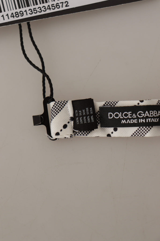 Dolce & Gabbana White Black Polka Dot 100% Silk Neck Papillon Bow Tie - Luxe & Glitz