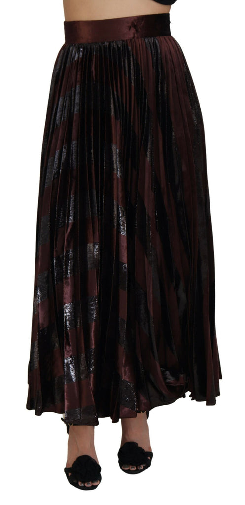 Dolce & Gabbana Brown Polyester High Waist A-line Maxi Skirt Dolce & Gabbana