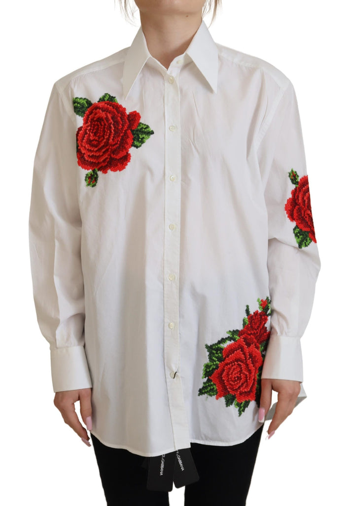 Dolce & Gabbana White Cotton Flower Embroidery Shirt Top Dolce & Gabbana