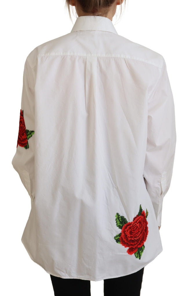 Dolce & Gabbana White Cotton Flower Embroidery Shirt Top Dolce & Gabbana