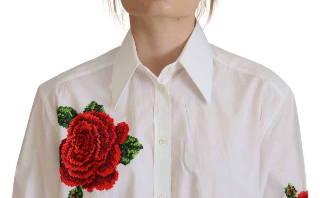 Dolce & Gabbana White Cotton Flower Embroidery Shirt Top Dolce & Gabbana