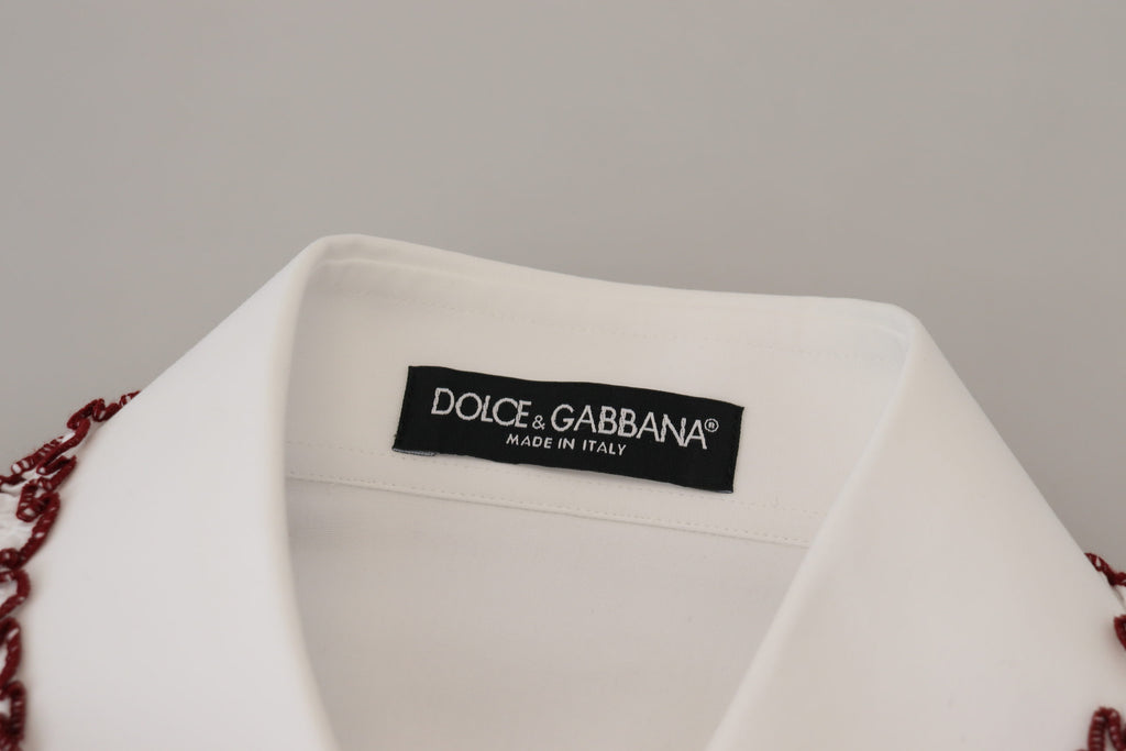 Dolce & Gabbana White Lace Long Sleeves Ruffle Collar Top Dolce & Gabbana