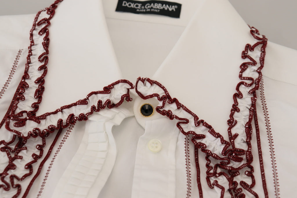 Dolce & Gabbana White Lace Long Sleeves Ruffle Collar Top Dolce & Gabbana